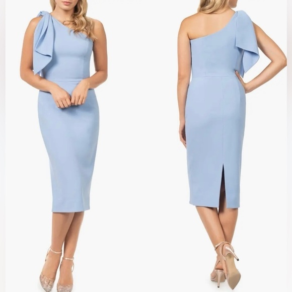 Dress the Population Dresses & Skirts - NWOT Dress The Population TIFFANY One Shoulder
MIDI Dress Sky blue sz L